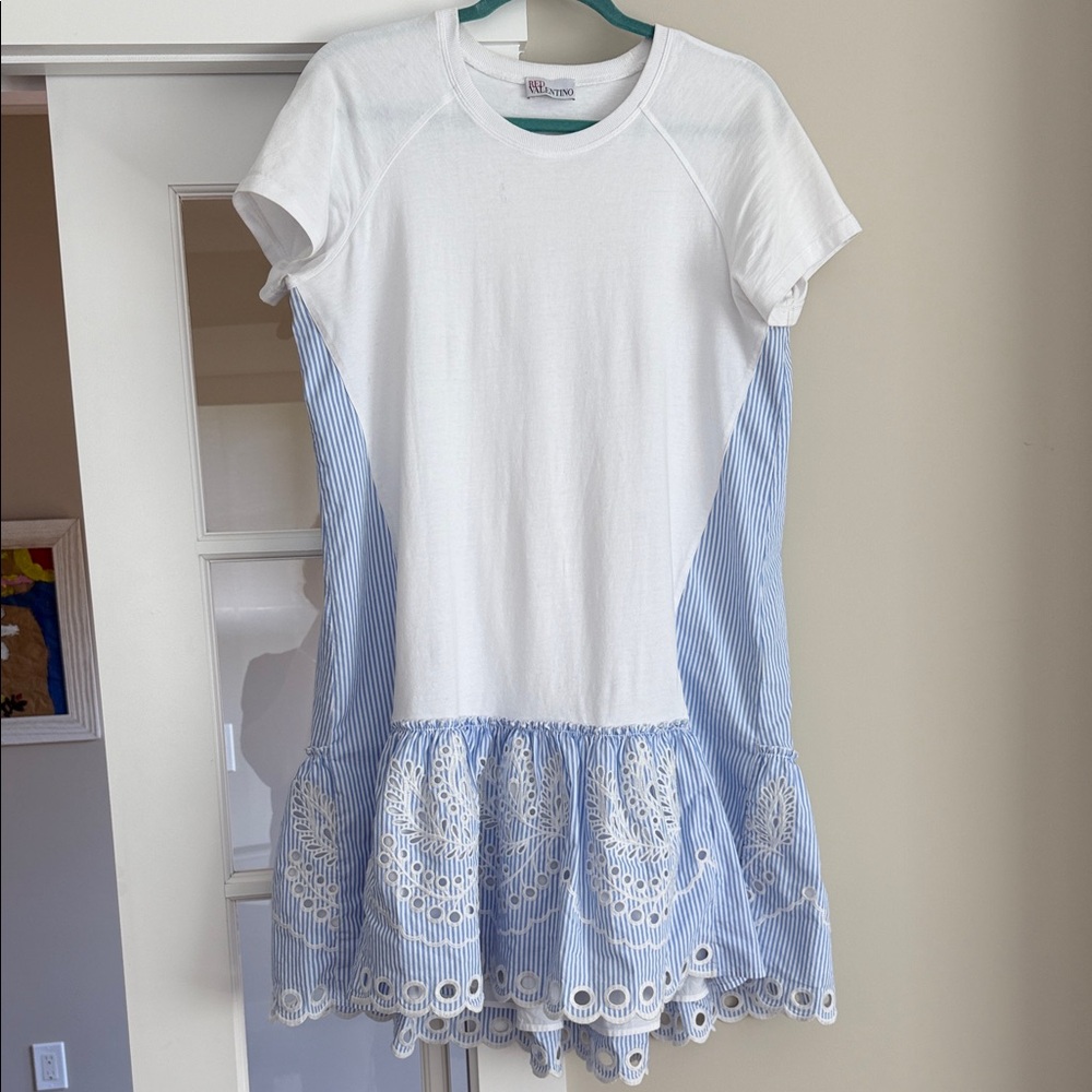 RED Valentino Blue Midi Dress with Eyelet Hem